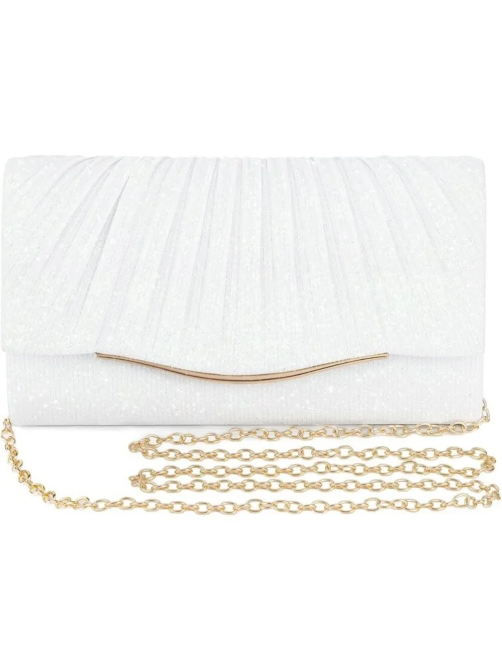 Women's White Elegant Evening Clutch Purse For Wedding Prom Party Crossbody Bag